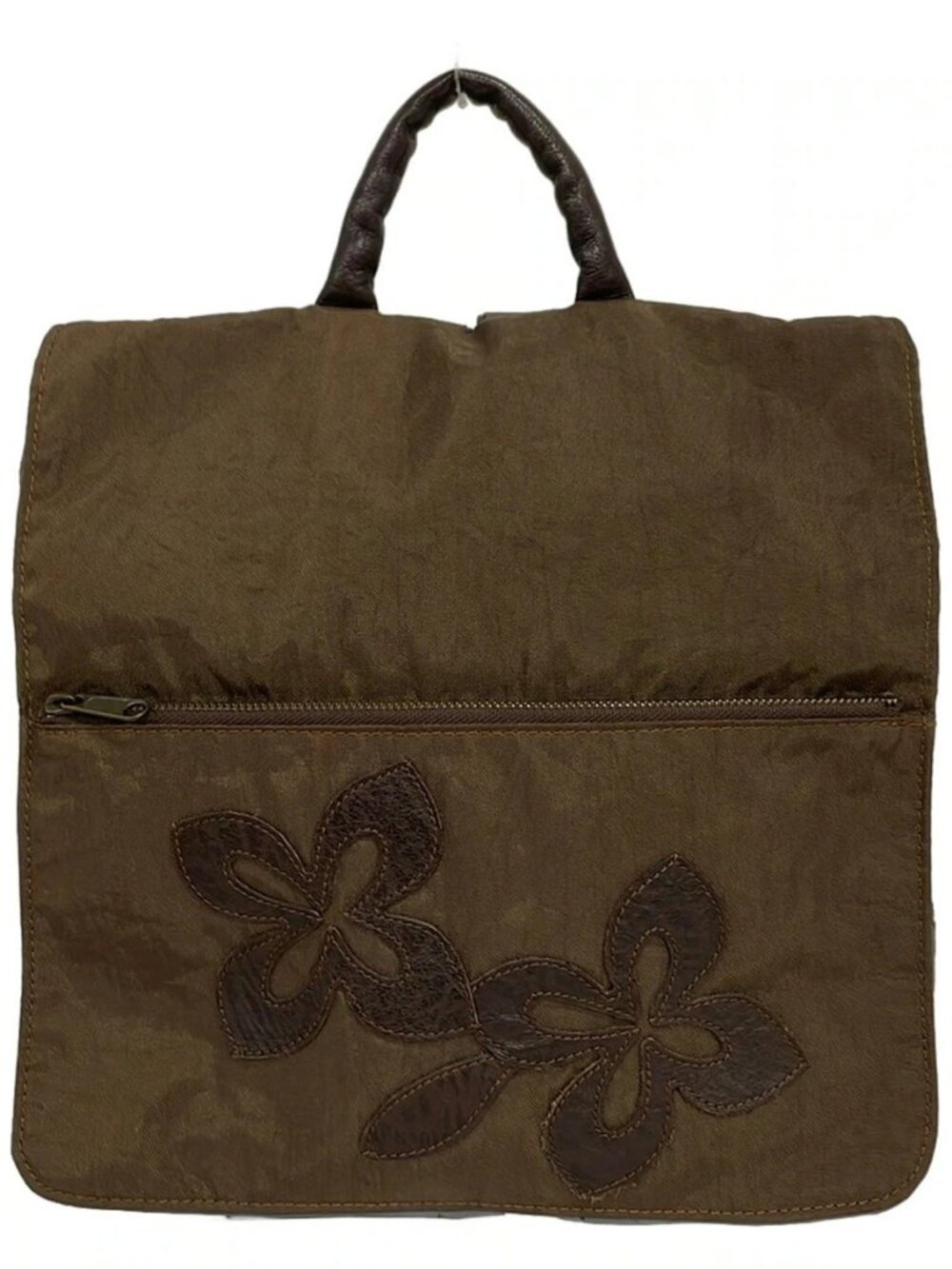 IBIZA Khaki Dark Brown Nylon Leather Backpack